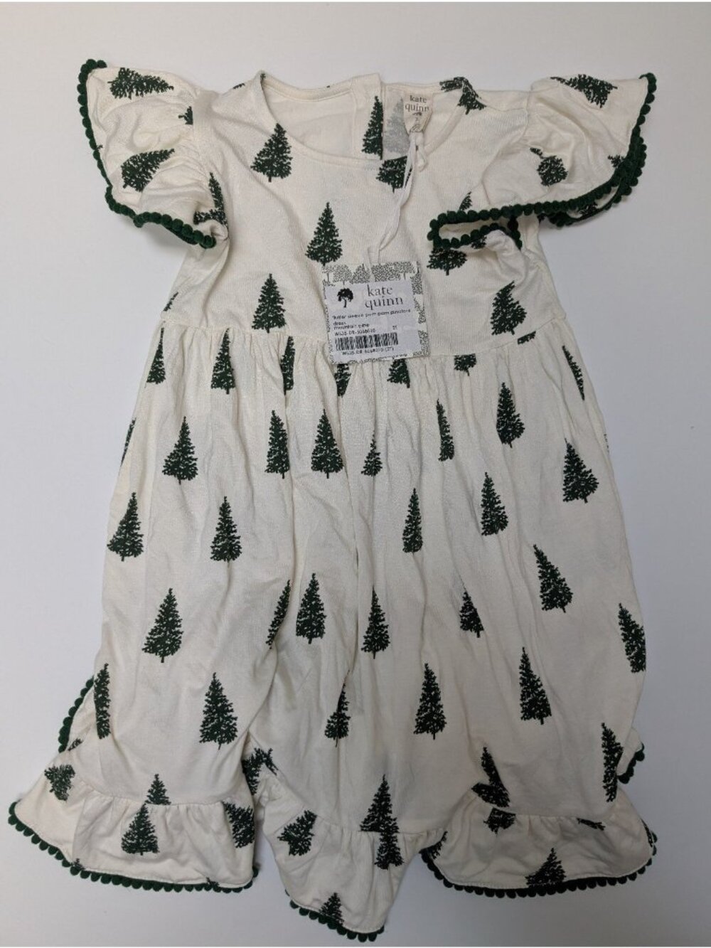 Kate Quinn Bamboo Mountain Pine Tree Flutter Sleeve Pom Pom Christmas Dress 2T